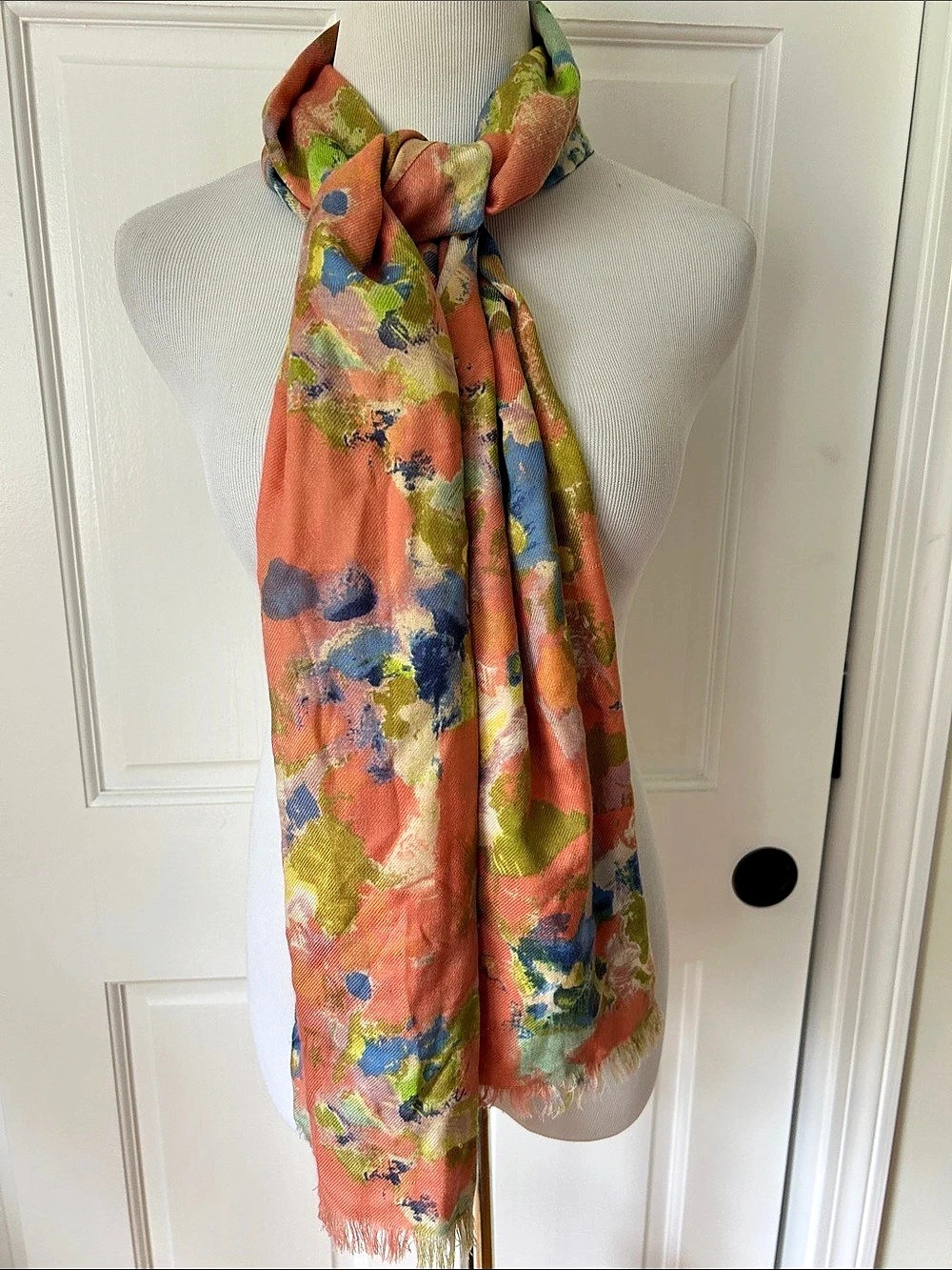 J.Crew Abstract Printed Scarf in Coral & Blue